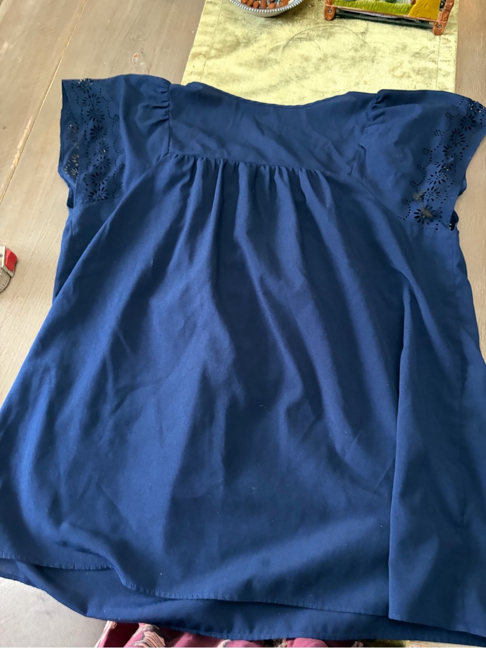 St. John Navy Tie-Neck Eyelet Sleeve Blouse - Picture 4 of 6